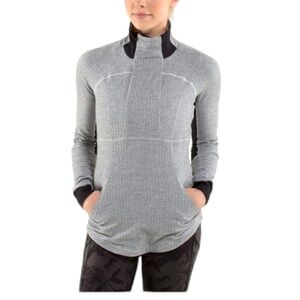 Lululemon Base Runner 1/2 Zip Heathered Herringbone Black White/Black Size 6